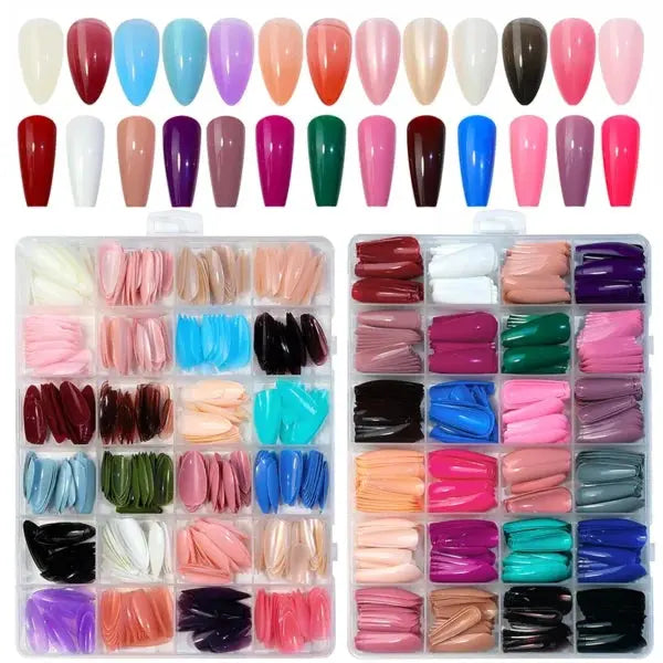 576 Pcs Box Colorful Artificial Nails | Full Cover Acrylic Fake Nails | Fancy French Nails for Girls