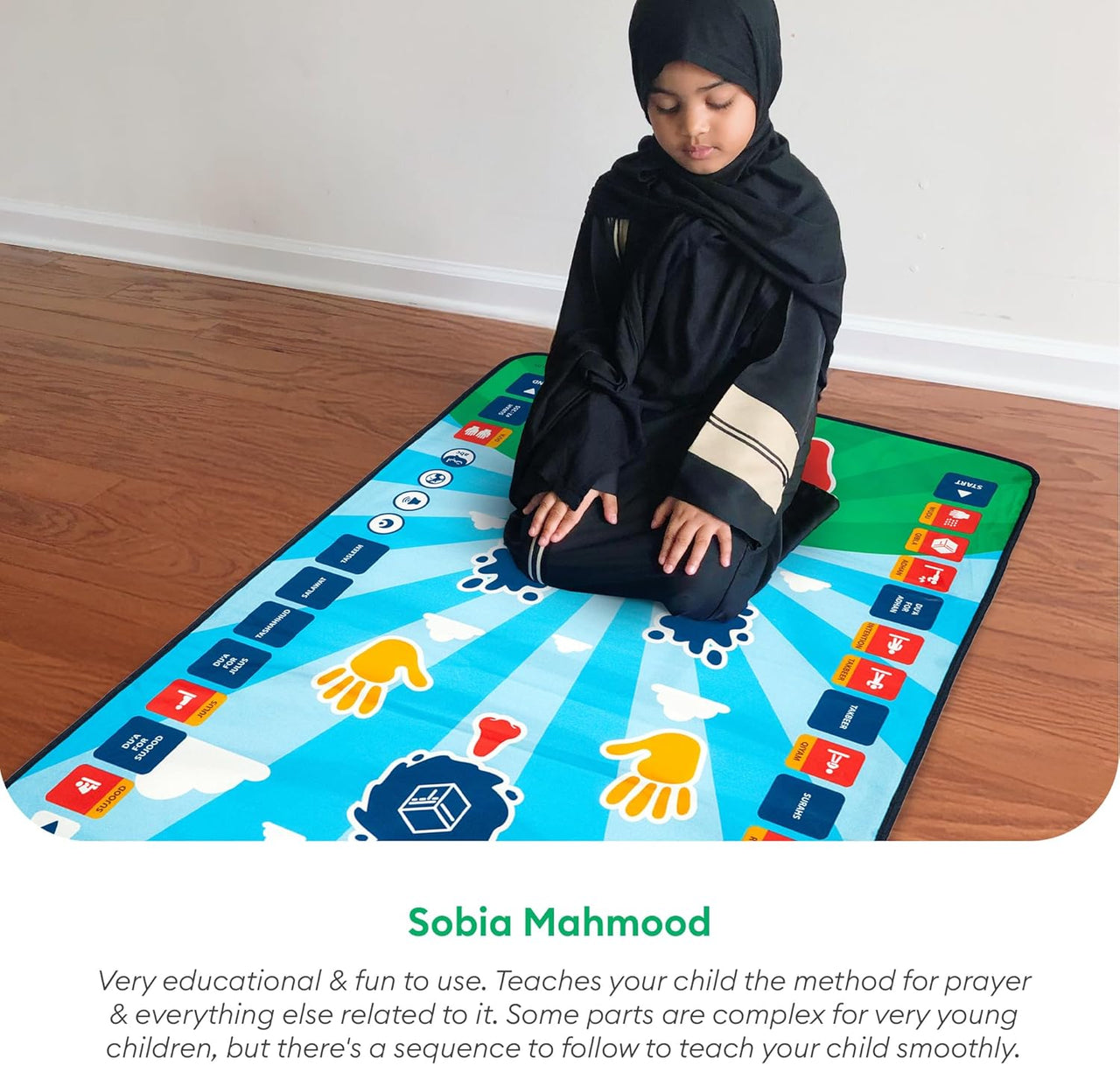 My Salah Mat for Kids - Smart interactive Prayer Mat for learning Salah, Surah, Wudu and Duas - Islamic prayer mat with 10 languages, Salah Translation, 25 Touch Keys and padded mat for Kids 3+ (Blue)