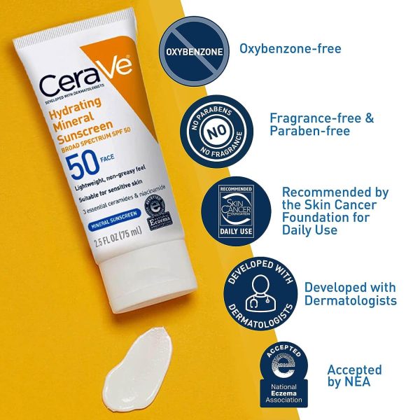 CeraVe Hydrating Mineral Sunscreen SPF 50 | 100ml – Broad Spectrum Sunblock