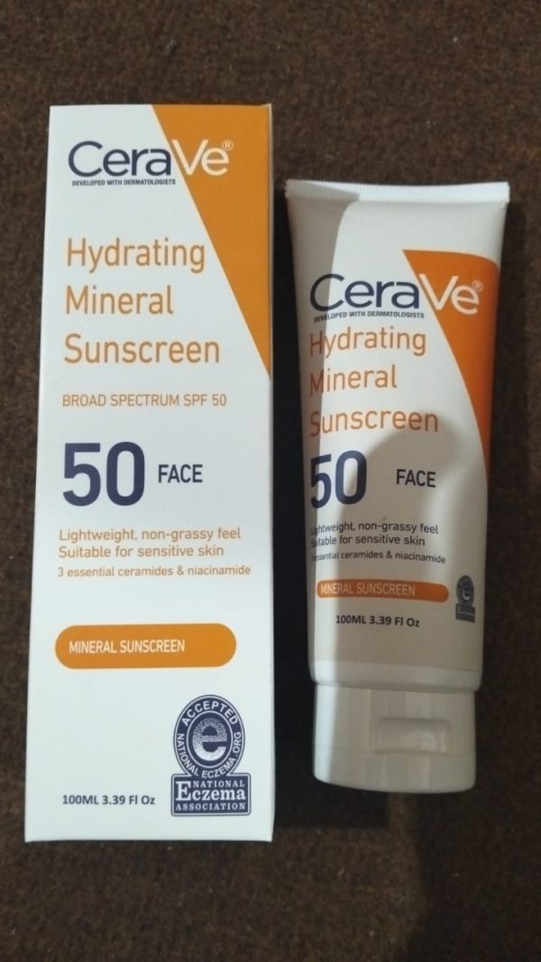 CeraVe Hydrating Mineral Sunscreen SPF 50 | 100ml – Broad Spectrum Sunblock