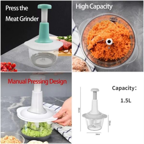 Manual Hand Push Chopper | Multi-Functional Vegetable & Meat Grinder | 1.5L